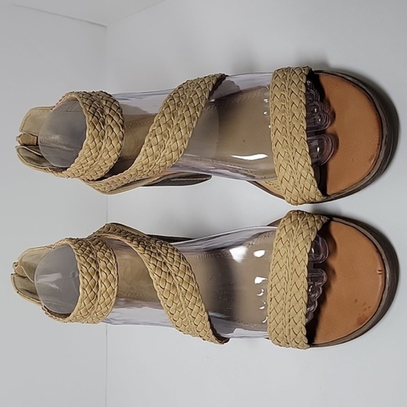 Sugar Haidee Sandal Braided Strappy Back Zip Faux Leather Stacked Block Heel 7.5 - Picture 2 of 16